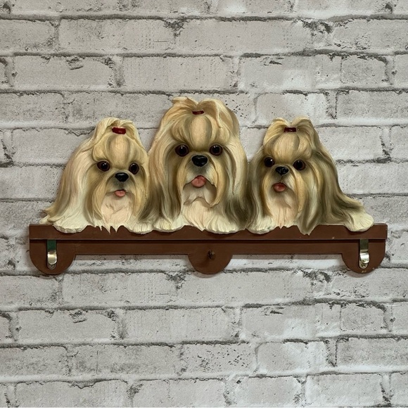 Doggie Decor Shih Tzu Wall Hanging Plaque Realistic Eyes Key Leash Note Holder - Picture 1 of 10